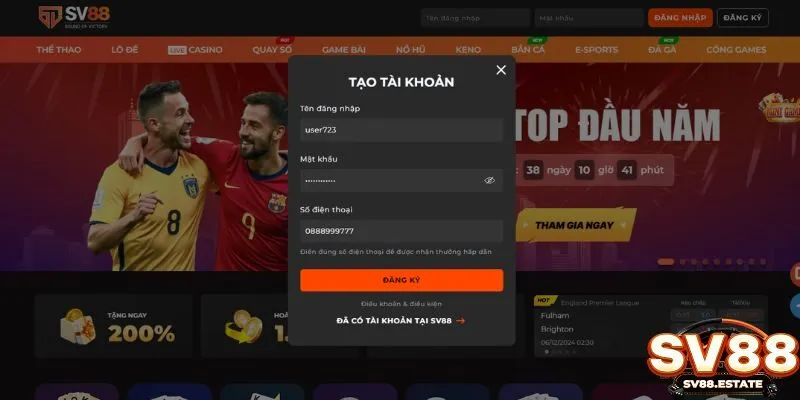Đăng ký và đăng nhập để có thể tham gia các game cược tại SV88